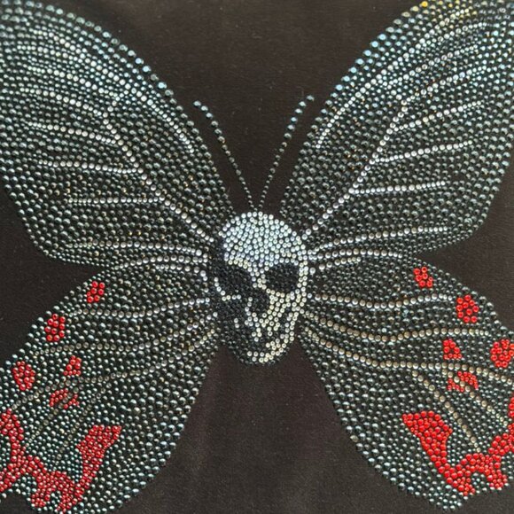 Chocolate Brown Velvet Swarovski Skull Butterfly Pillow Cover (Red Accents) – 20 - Picture 3 of 3